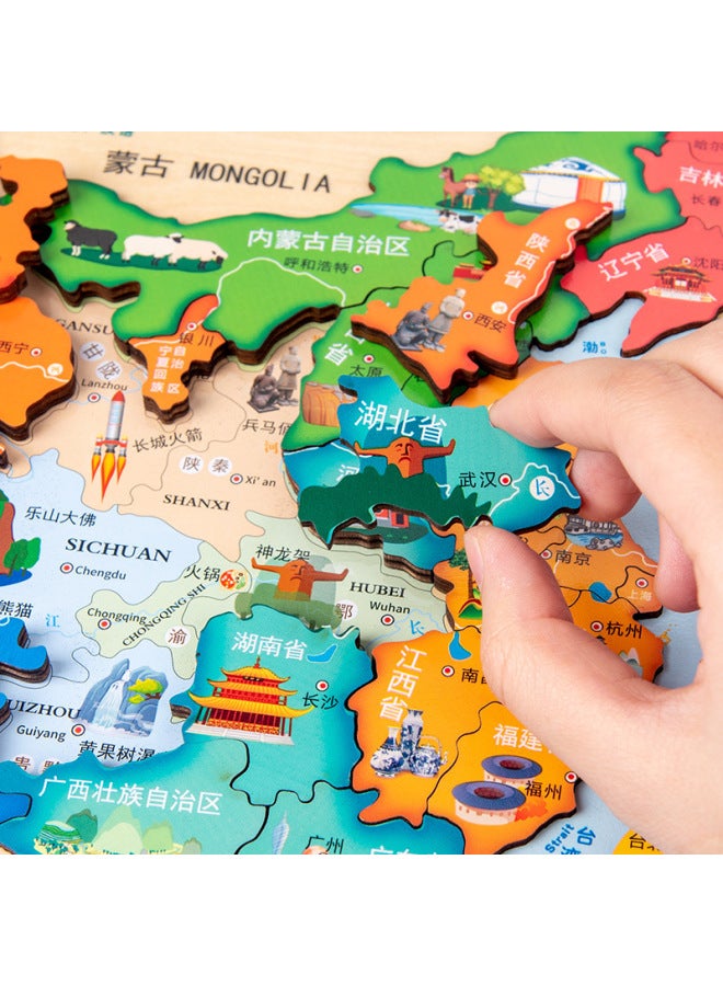 Wooden Magnetic Laser Engraving Chinese World Geography Puzzle Early Childhood Education Educational Puzzle Toys Wholesale-Color:Magnetic China (large) - Image 5